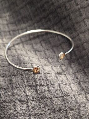 Silver-Tone Open Cuff Bracelet with Citrine-Colored Stones | Minimalist Style
